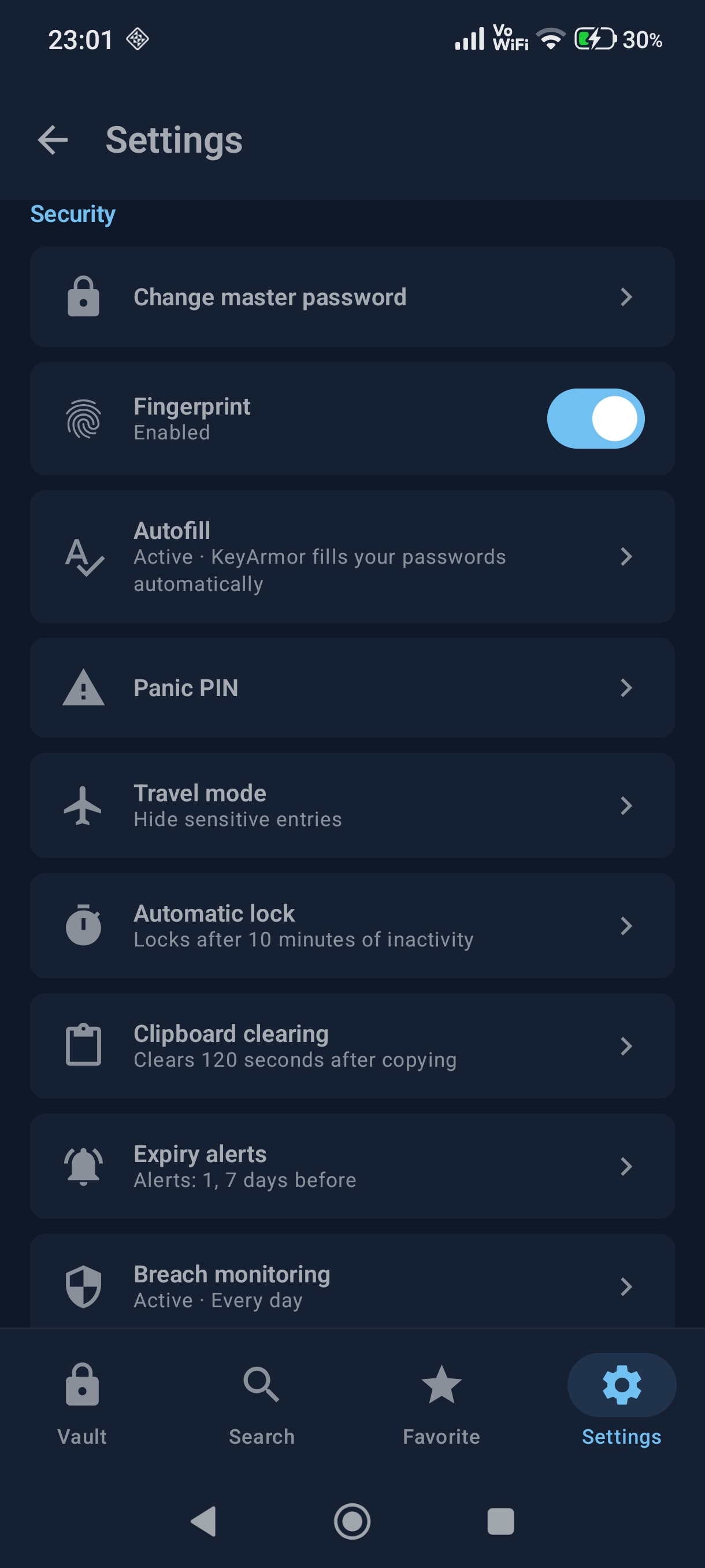 KeyArmor Settings